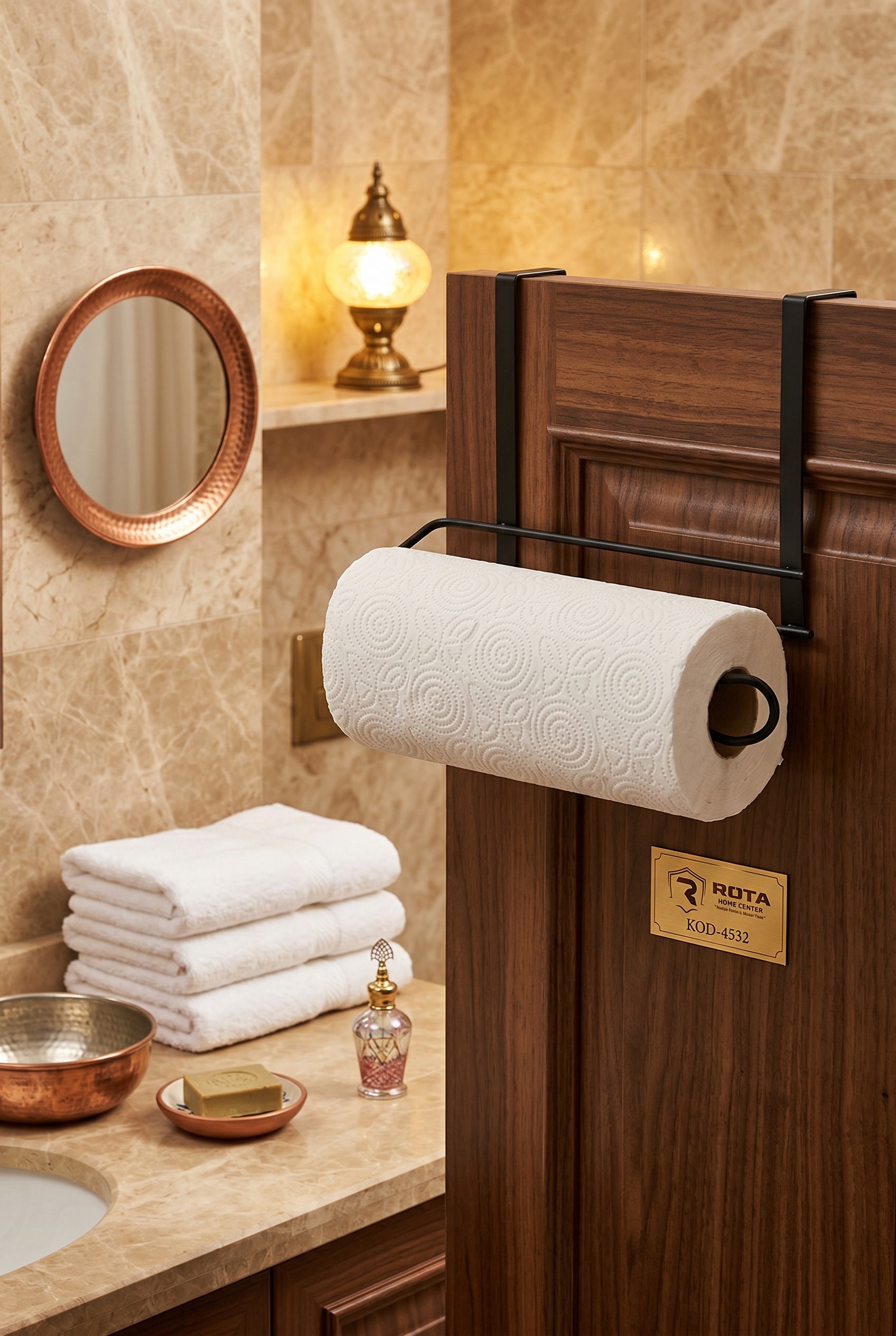 Filora Home Dolap Kapağı Havlu Kağıtlığı — Türk banyosunda kullanım görünümü