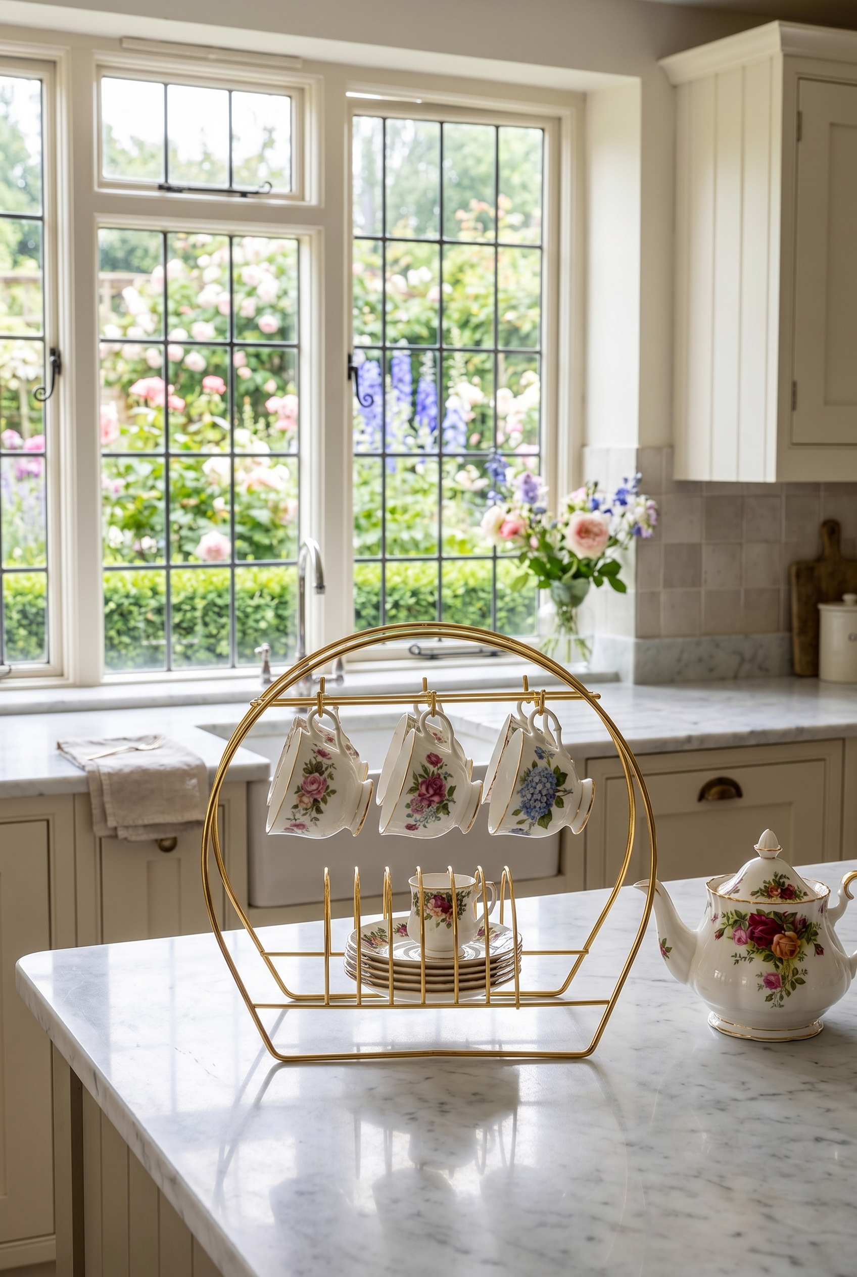 Filora Home Kahve Fincanı Standı — klasik İngiliz banyosunda kullanım görünümü